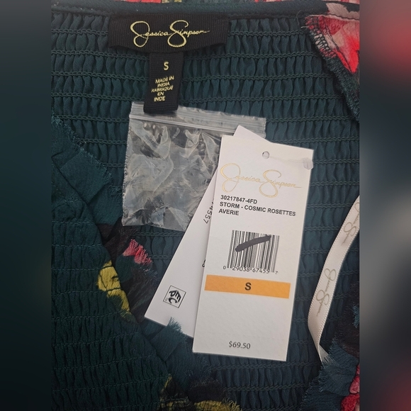 Jessica Simpson Averie Balloon Sleeve Smocked Peplum Coquette Feminine Top Sz S - Picture 4 of 5